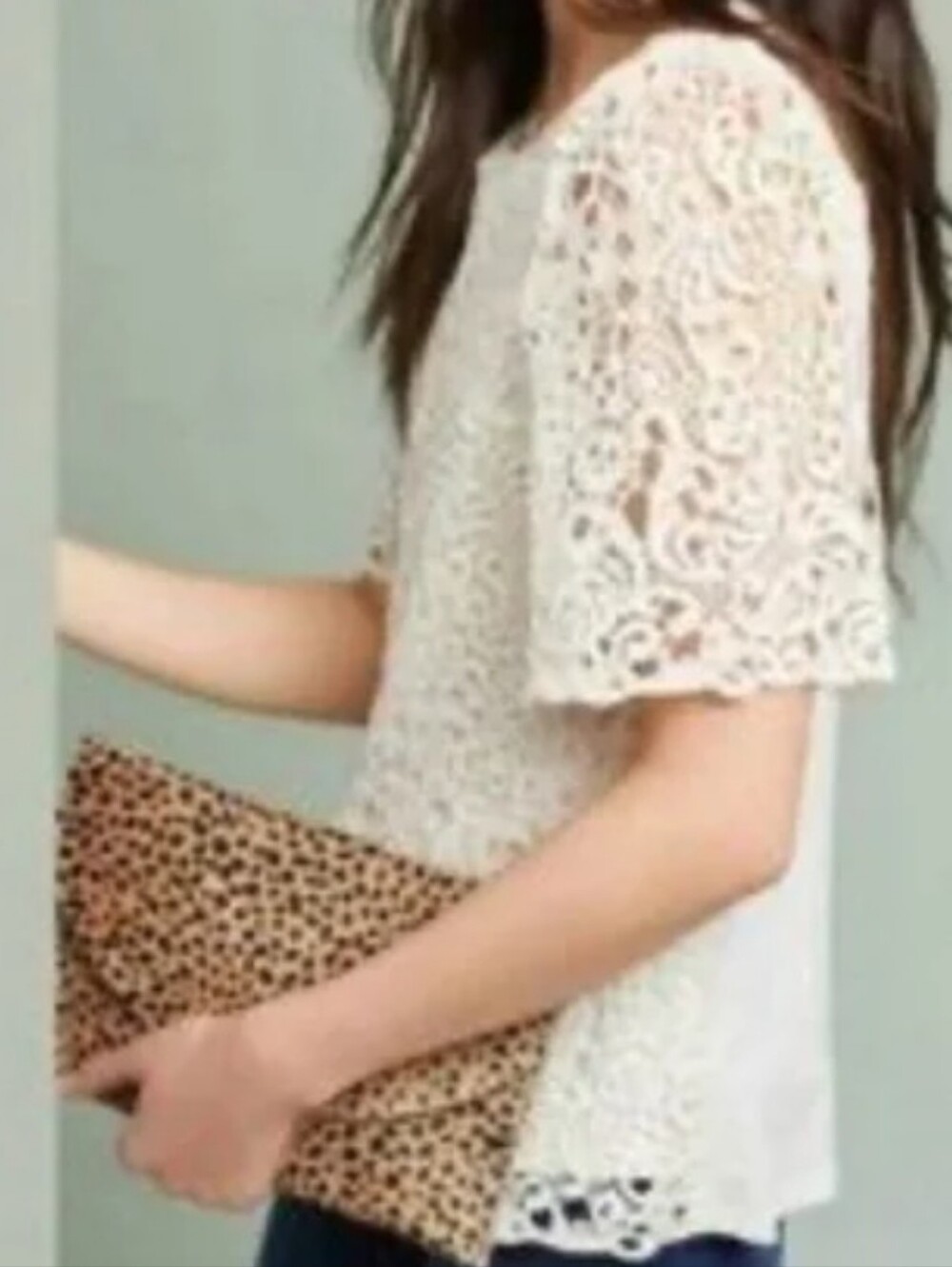 Anthropologie Eri + Ali White Crochet Lace Short-Sleeve Top Boho